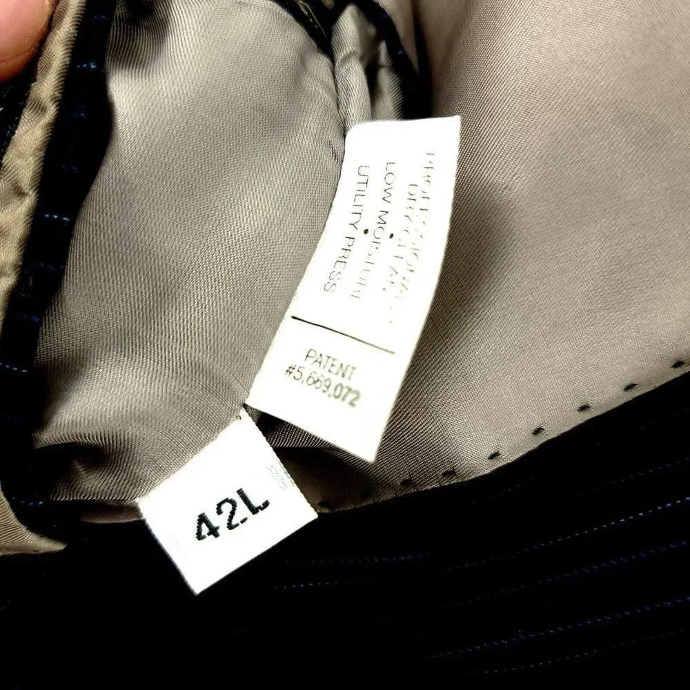 Hart‎ Schaffner Marx Wool 3 Button Suit Jacket 42L Blue W/ Blue Striped